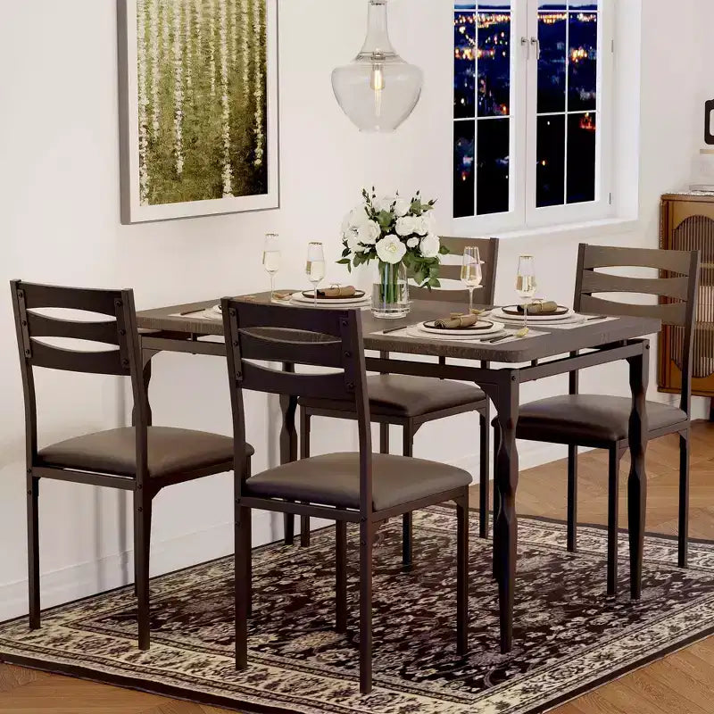 5 Piece Dining Table Set, Industrial Style Kitchen Table Set for 4, Dining Table and Chairs with Rectangular Table & 4 Chairs