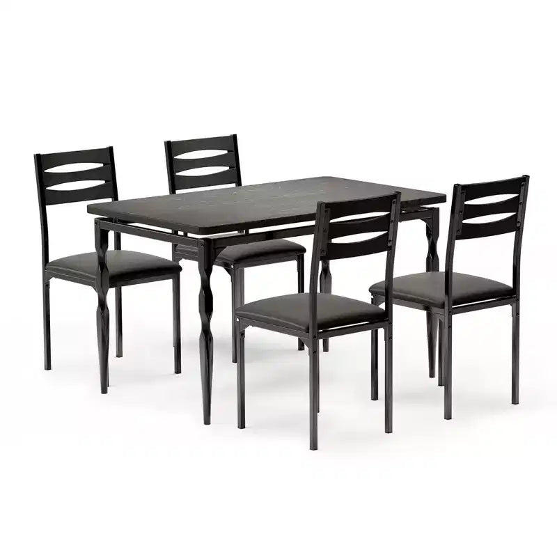 5 Piece Dining Table Set, Industrial Style Kitchen Table Set for 4, Dining Table and Chairs with Rectangular Table & 4 Chairs
