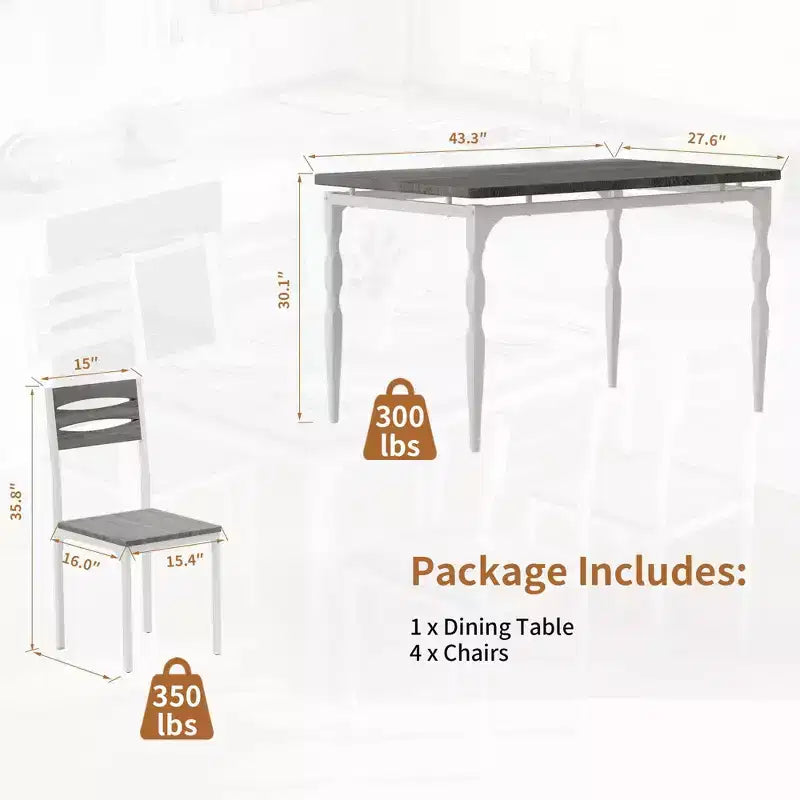 5 Piece Dining Table Set, Industrial Style Kitchen Table Set for 4, Dining Table and Chairs with Rectangular Table & 4 Chairs