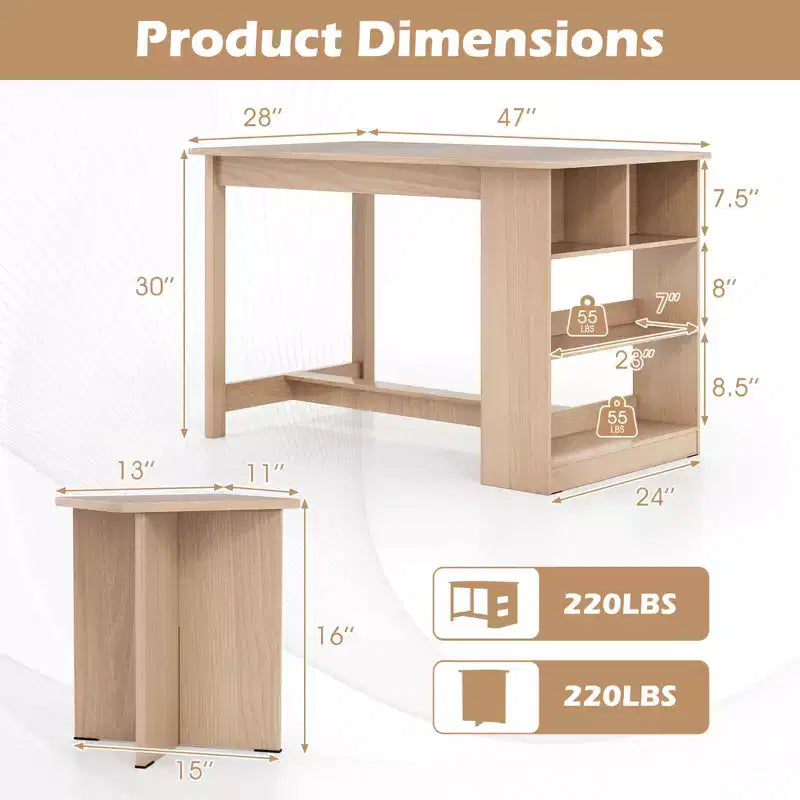 Costway 5 PCS Dining Table Set with Storage Shelf Rectangular Kitchen Table with 4 Stools Beige/Gray