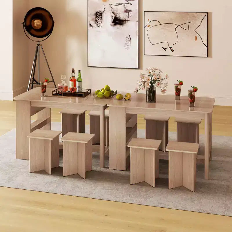 Costway 5 PCS Dining Table Set with Storage Shelf Rectangular Kitchen Table with 4 Stools Beige/Gray