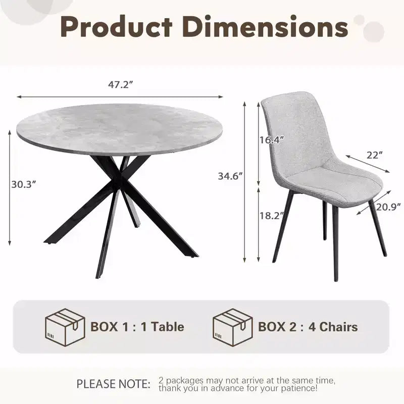 EROMMY 47.2 Round Dining Table Set, Modern Kitchen Table Wit 4 Chairs