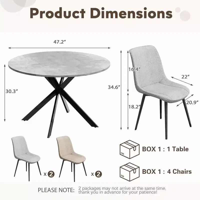 EROMMY 47.2 Round Dining Table Set, Modern Kitchen Table Wit 4 Chairs