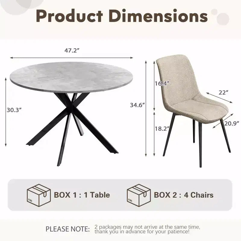 EROMMY 47.2 Round Dining Table Set, Modern Kitchen Table Wit 4 Chairs