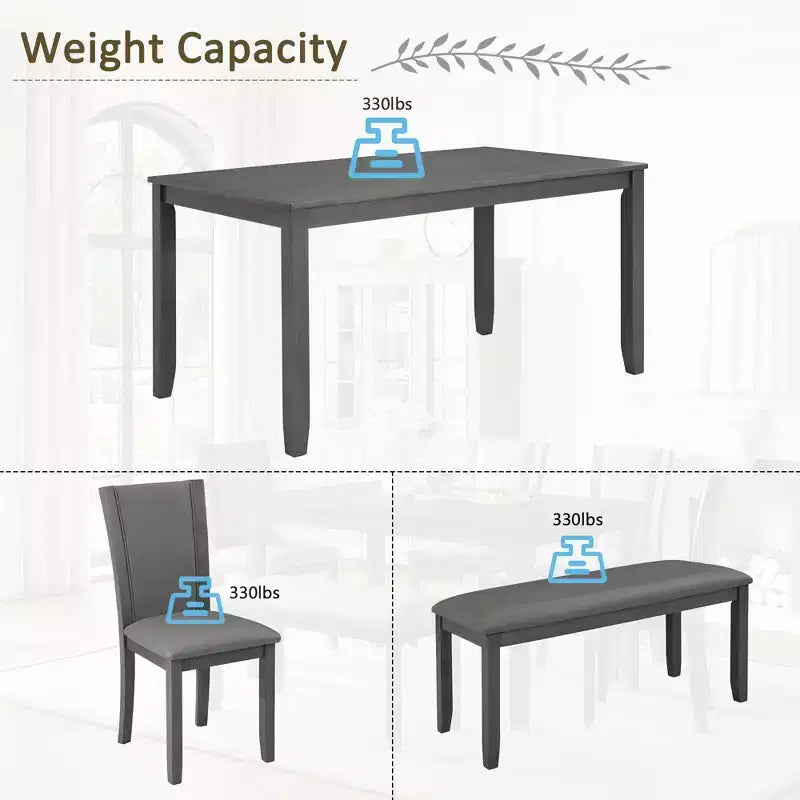 6-Piece Dining Table Set with Bench and Chairs, Wooden Dining Table Set for 6, Modern 6 Person Dining Table Set for Dining Room, Kitchen