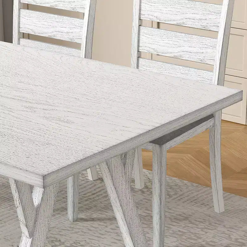 VECELO Farmhouse Style 7-Piece Dining Table Set for 6, Rubber Wood Table with 6 Upholstered Dining Chairs, Gray