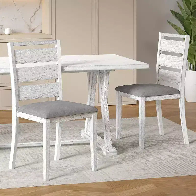 VECELO Farmhouse Style 7-Piece Dining Table Set for 6, Rubber Wood Table with 6 Upholstered Dining Chairs, Gray