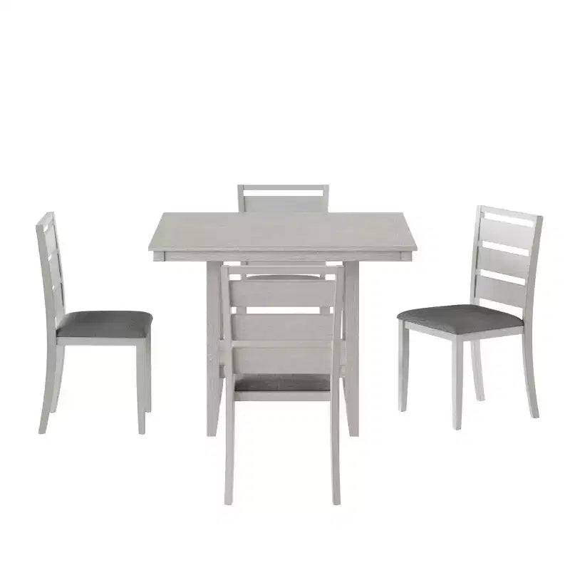 VECELO Rustic 5-Piece Dining Table Set, Rubber Wood Square Table with Shelf and 4 Armless Upholstered Dining Chairs for Kitchen, Gray