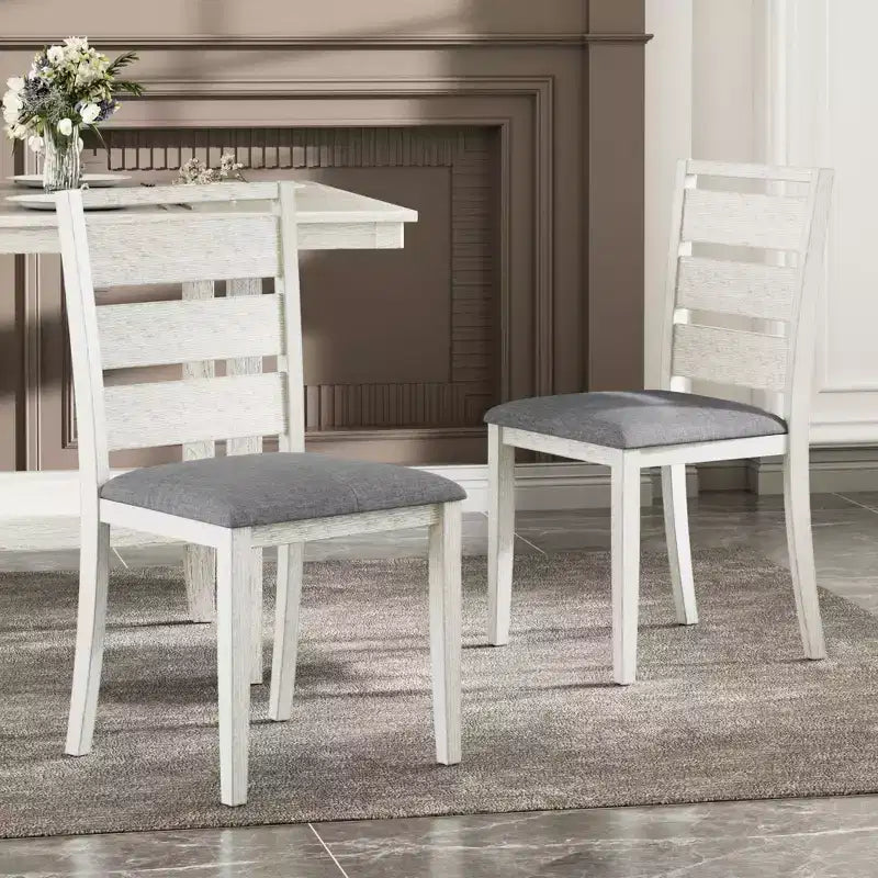 VECELO Rustic 5-Piece Dining Table Set, Rubber Wood Square Table with Shelf and 4 Armless Upholstered Dining Chairs for Kitchen, Gray