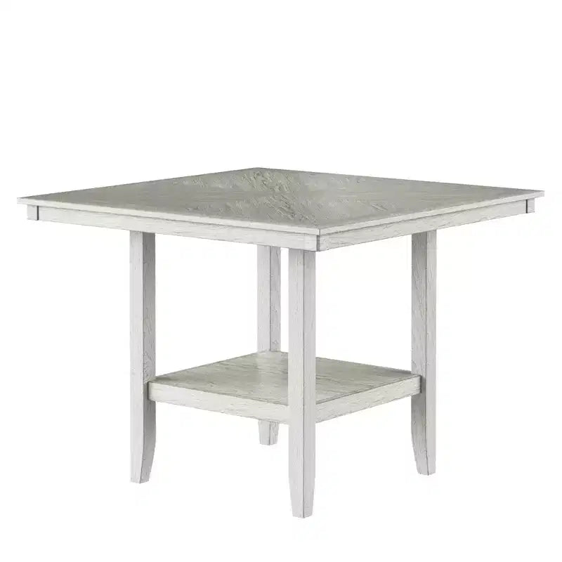 VECELO Rustic 5-Piece Dining Table Set, Rubber Wood Square Table with Shelf and 4 Armless Upholstered Dining Chairs for Kitchen, Gray