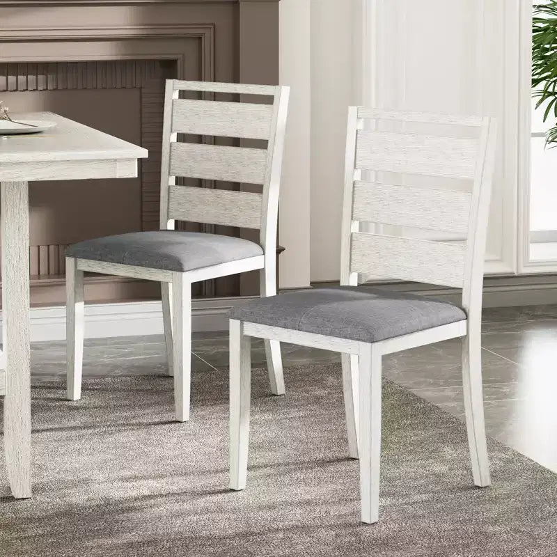 VECELO Rustic 5-Piece Dining Table Set, Rubber Wood Square Table with Shelf and 4 Armless Upholstered Dining Chairs for Kitchen, Gray