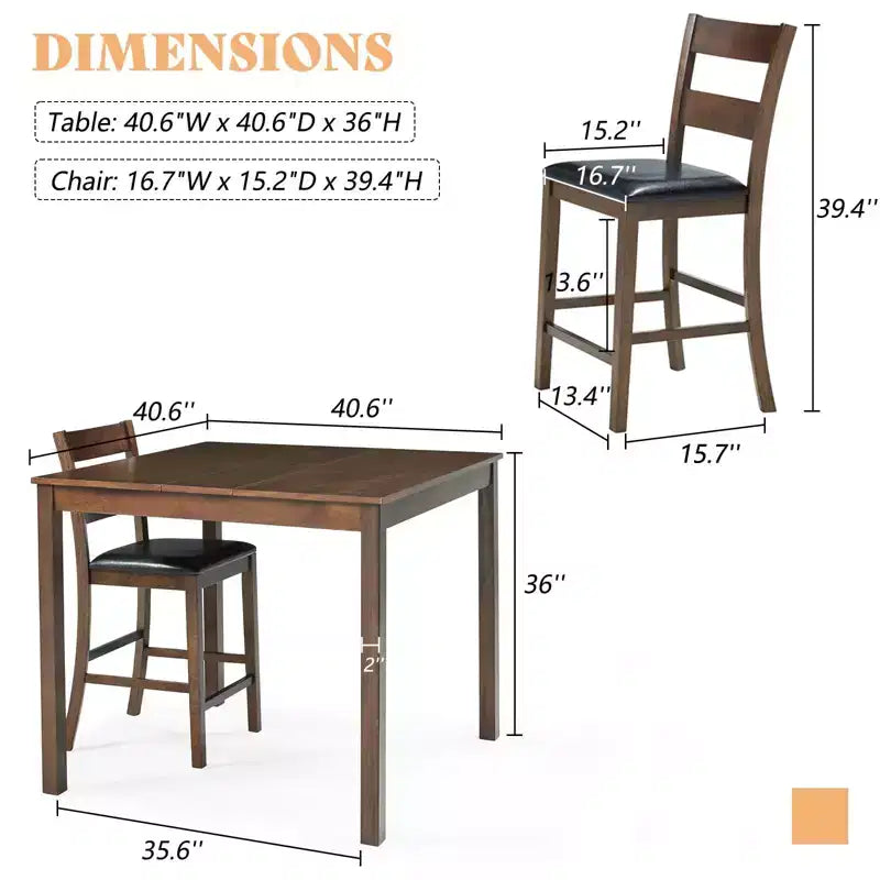 AMERLIFE Solid Wood 5-Piece Dining Table Set, Chairs with Curved Backrests & PU Cushioned, Black/Walnut
