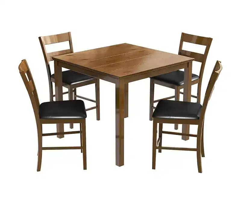 AMERLIFE Solid Wood 5-Piece Dining Table Set, Chairs with Curved Backrests & PU Cushioned, Black/Walnut