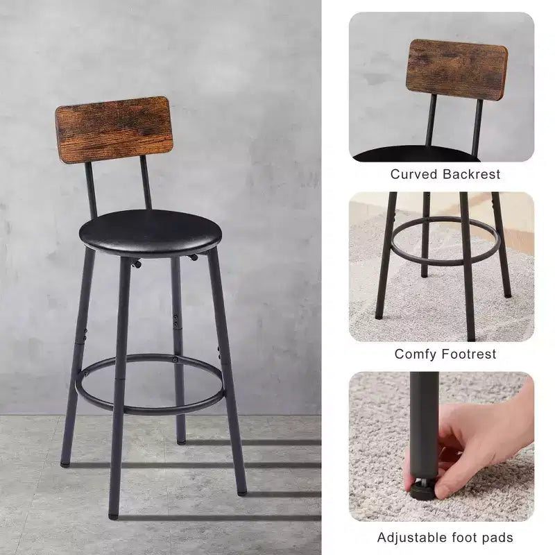 GDFStudio Briar 3 Piece Rustic Bar Table Set with Faux Leather Upholstered Bar Stools