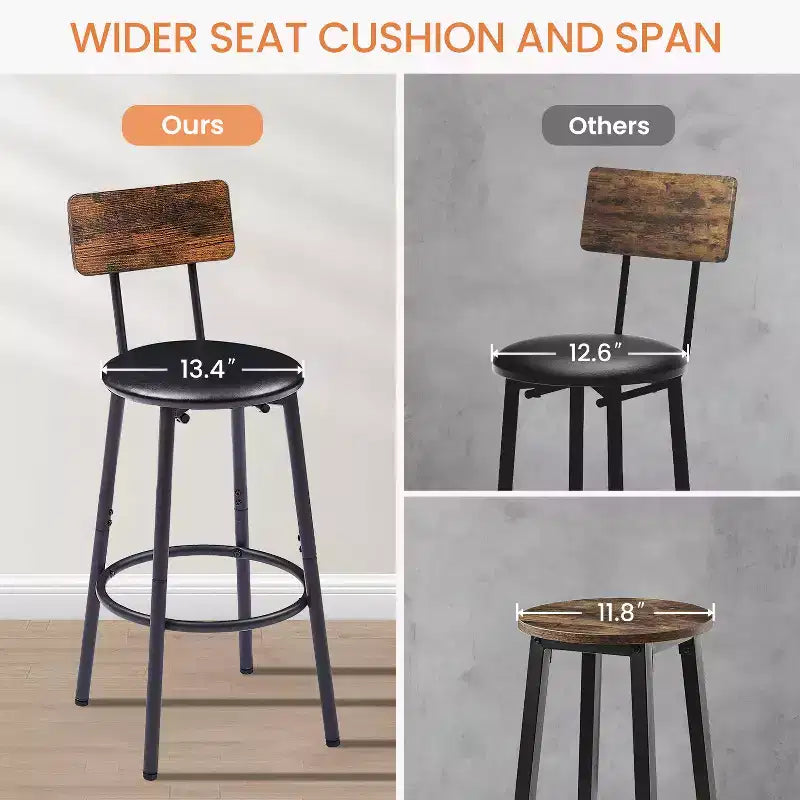 GDFStudio Briar 3 Piece Rustic Bar Table Set with Faux Leather Upholstered Bar Stools