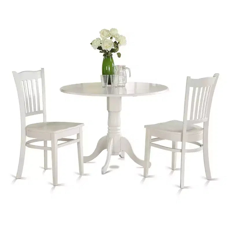 HomeStock 5 Piece Kitchen Table & Chairs Set Includes a Round Dining Room Table with Dropleaf and 4 Dining Chairs, 42x42 Inch, Linen White