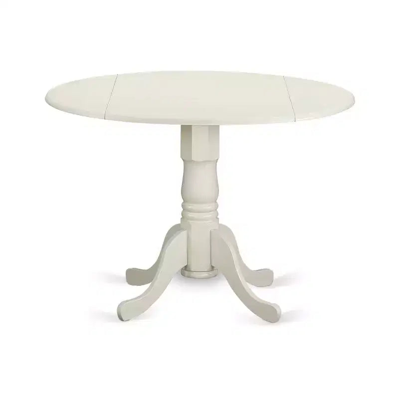 HomeStock 5 Piece Kitchen Table & Chairs Set Includes a Round Dining Room Table with Dropleaf and 4 Dining Chairs, 42x42 Inch, Linen White