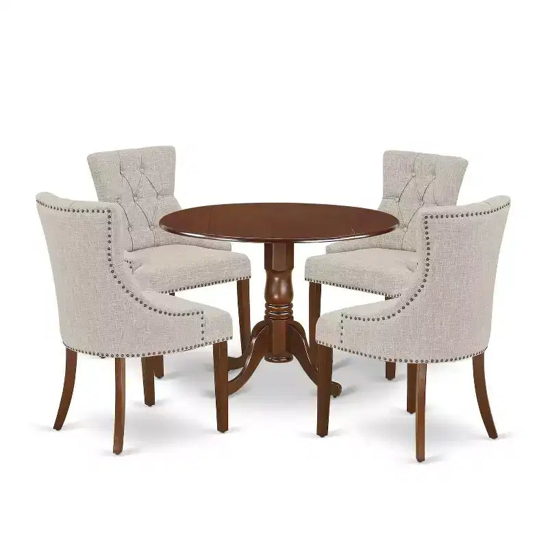 HomeStock Round Dining Room Set - Small Dining Table And four Dinette Chairs, Mahogany