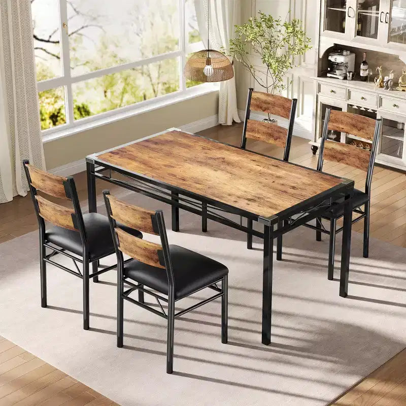TROPOW Dining Table Set , Dining Room Table Set with Corner Protector, Wood Kitchen Table and Chairs with Upholstered Chairs for, Kitchen Room