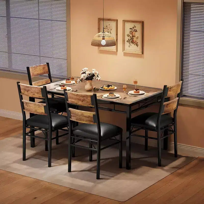 TROPOW Dining Table Set , Dining Room Table Set with Corner Protector, Wood Kitchen Table and Chairs with Upholstered Chairs for, Kitchen Room
