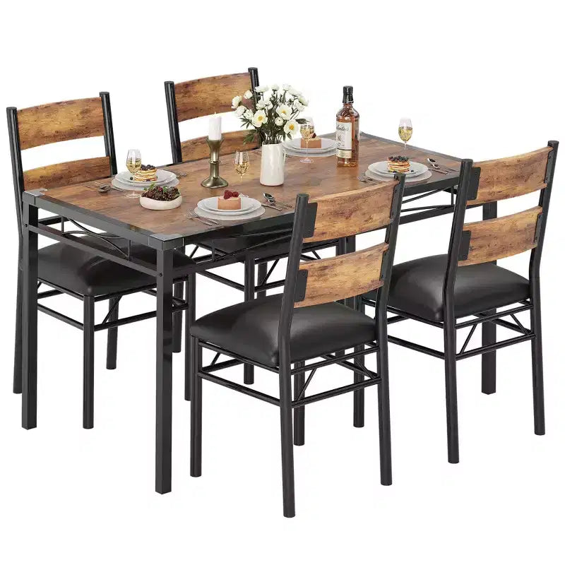 TROPOW Dining Table Set , Dining Room Table Set with Corner Protector, Wood Kitchen Table and Chairs with Upholstered Chairs for, Kitchen Room