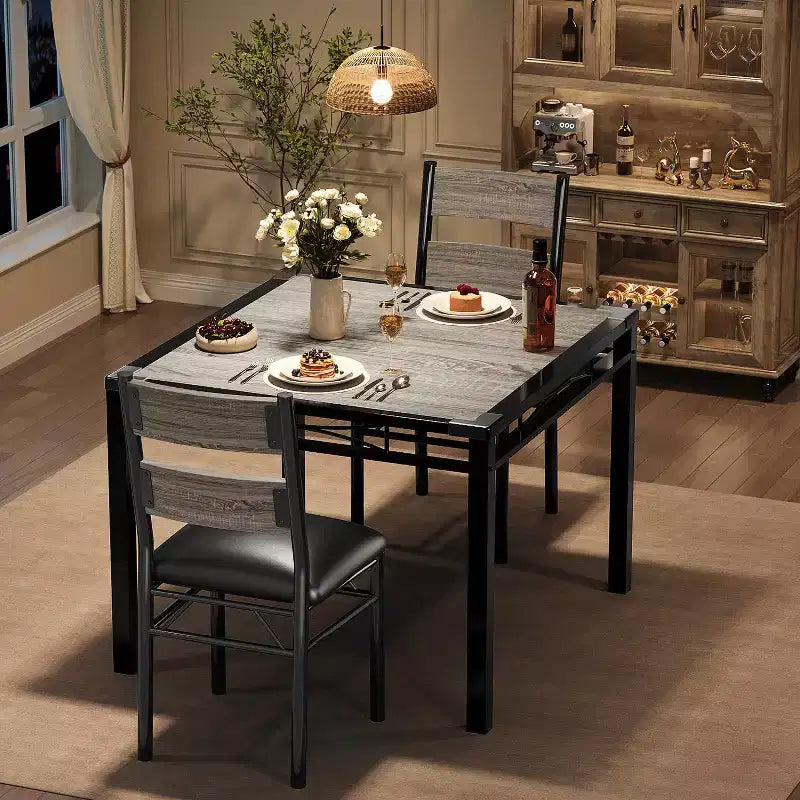 TROPOW Dining Table Set , Dining Room Table Set with Corner Protector, Wood Kitchen Table and Chairs with Upholstered Chairs for, Kitchen Room