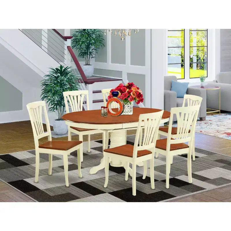 HomeStock Belmont Dining Room Set-Oval Table With Leaf And 6 Dining Chairs, White