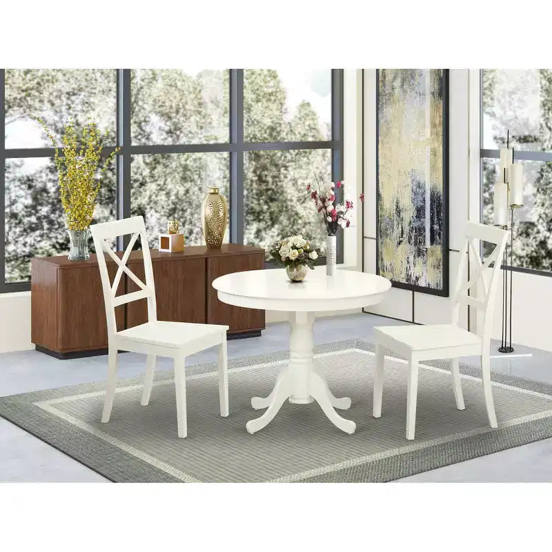HomeStock Belmont Kitchen Table Set- Table Plus 2 Dining Chairs, Linen White