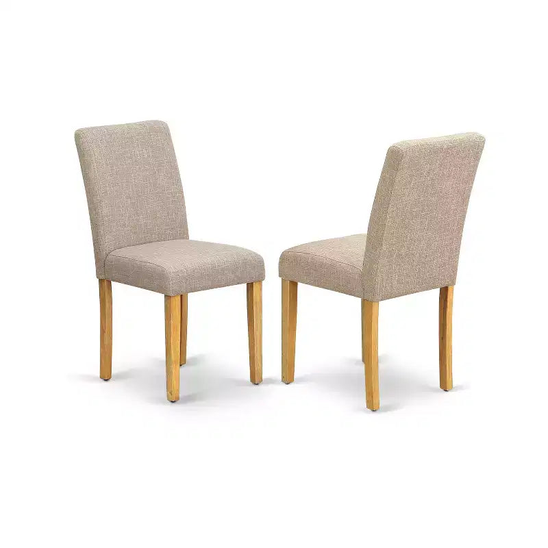 HomeStock Belmont 7Pc Oval 42/60 Dinette Table With 18 In Butterfly Leaf And 6 Parson Chair With Oak Leg And Linen Fabric Light Fawn