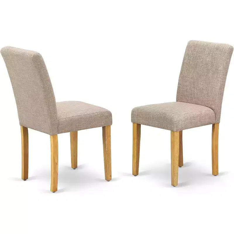 HomeStock Belmont 7Pc Oval 42/60 Dinette Table With 18 In Butterfly Leaf And 6 Parson Chair With Oak Leg And Linen Fabric Light Fawn