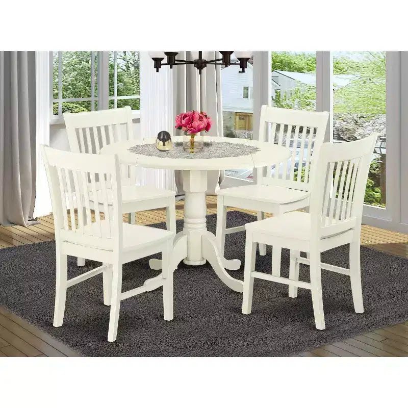 HomeStock Belmont 5 PC Dublin kitchen table set-Dining table and 4 wood seat kitchen chairs, Linen White