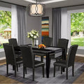 HomeStock Belmont 7Pc Rectangular 60 Inch Dining Table And Six Parson Chair With Black Leg And Pu Leather Color Black
