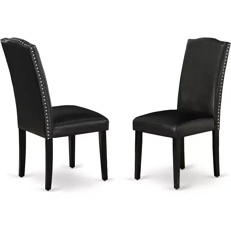 HomeStock Belmont 7Pc Rectangular 60 Inch Dining Table And Six Parson Chair With Black Leg And Pu Leather Color Black