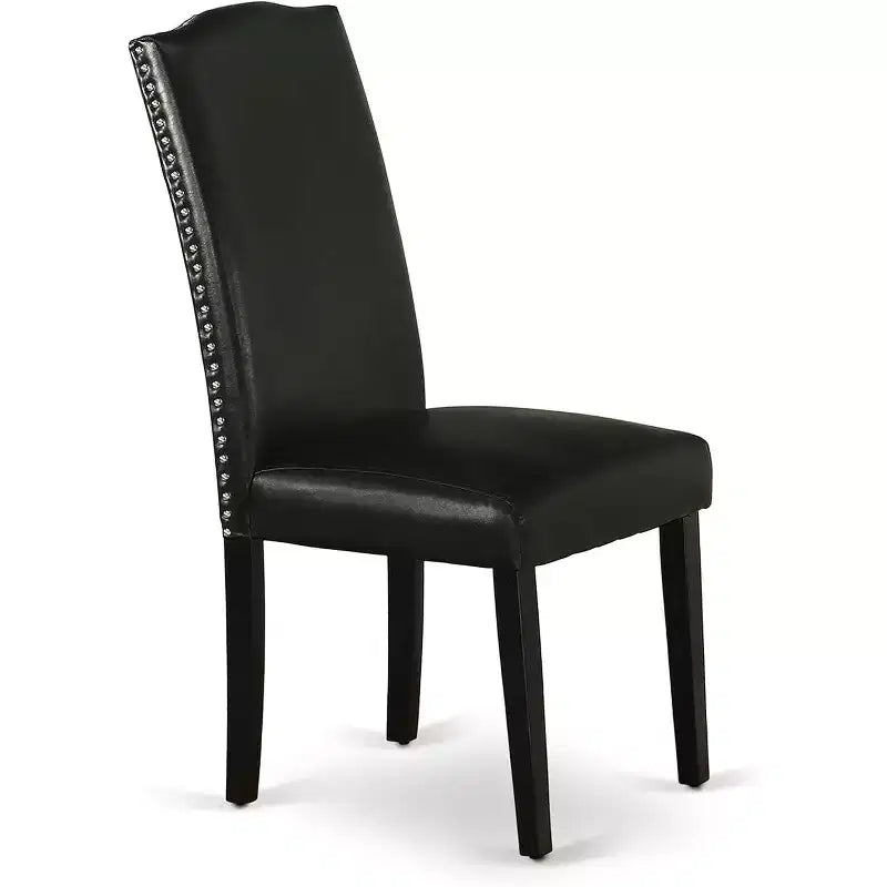 HomeStock Belmont 7Pc Rectangular 60 Inch Dining Table And Six Parson Chair With Black Leg And Pu Leather Color Black