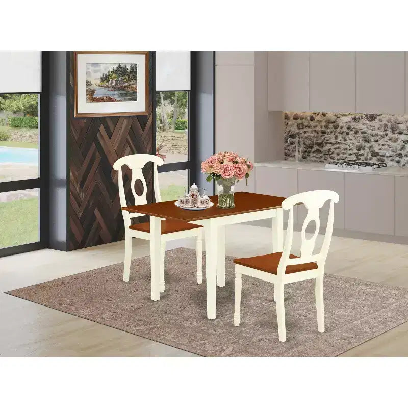 HomeStock Belmont 3Pc Modern Dining Table Set, Dining Table and 2 Kitchen Chairs with Buttermilk and Cherry Finish