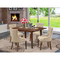 HomeStock Belmont 5Pc Dining Set Includes a Rectangle Dinette Table with Butterfly Leaf and Four Parson Chairs with Doeskin Fabric, Mahogany Finish