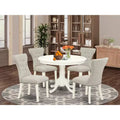 HomeStock Belmont 5-Piece small dining table set- 4 parsons dining room chairs and Round kitchen dining table, Linen White Finish