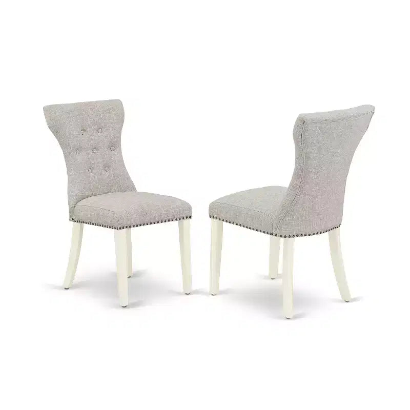 HomeStock Belmont 5-Piece small dining table set- 4 parsons dining room chairs and Round kitchen dining table, Linen White Finish