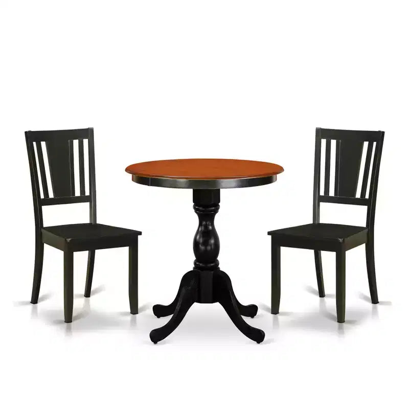 HomeStock Belmont 3-Piece Mid Century Modern Dining Set Include a Wood Table and 2 Dining Chairs with Slatted Back - Black Finish