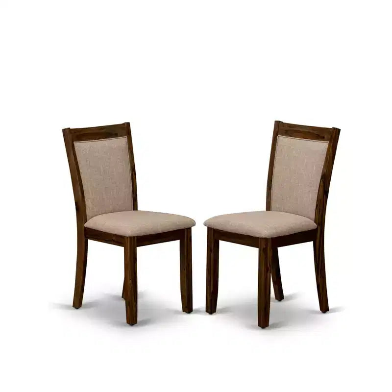 HomeStock Belmont 7-Piece Modern Dining Set - Wooden Pedestal Table and 6 Light Tan Color Parson Dining Chairs with High Back - Antique Walnut Finish