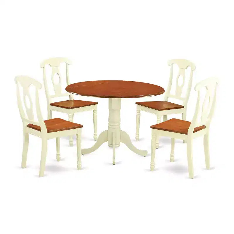 HomeStock 5 Piece Dining Room Furniture Set Includes a Round Kitchen Table with Dropleaf and 4 Dining Chairs, 42x42 Inch