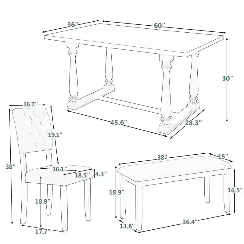Dining Table Set for 6 with Bench Rectangular Table and 4 Upholstered Chairs for Kitchen