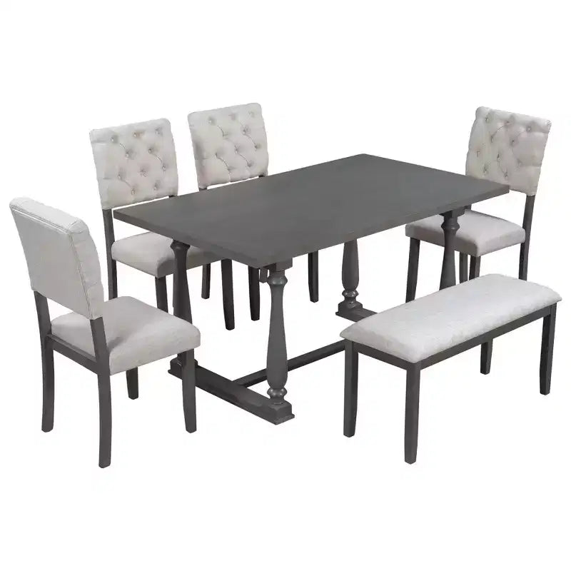 Dining Table Set for 6 with Bench Rectangular Table and 4 Upholstered Chairs for Kitchen