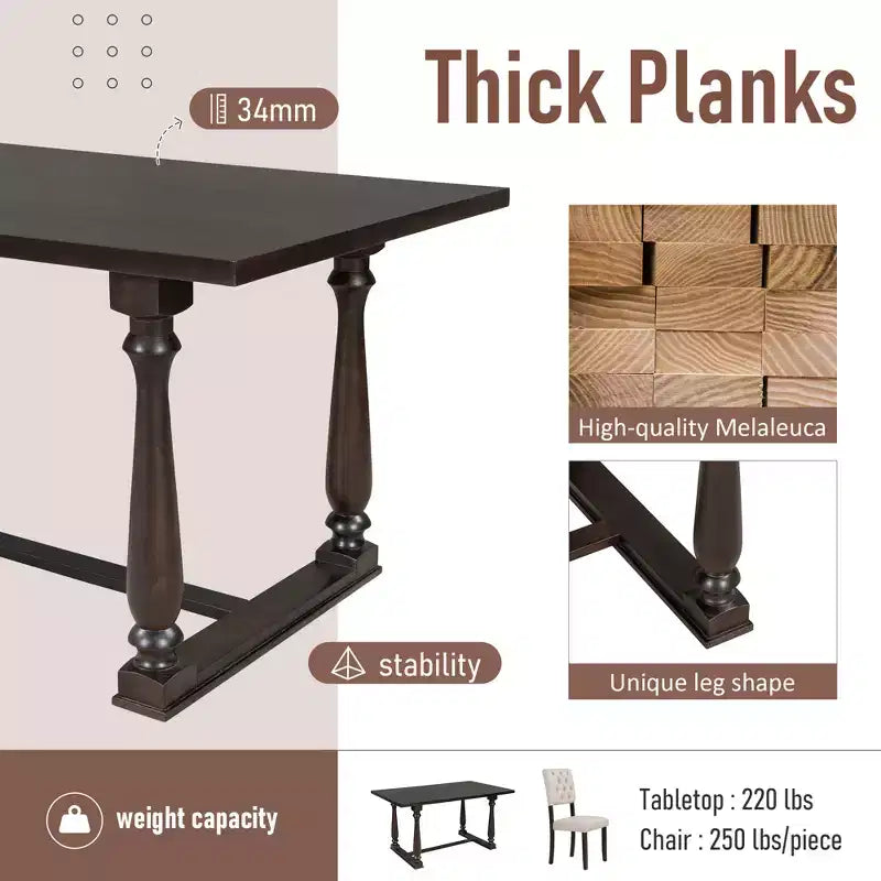 Dining Table Set for 6 with Bench Rectangular Table and 4 Upholstered Chairs for Kitchen