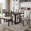 Dining Table Set for 6 with Bench Rectangular Table and 4 Upholstered Chairs for Kitchen