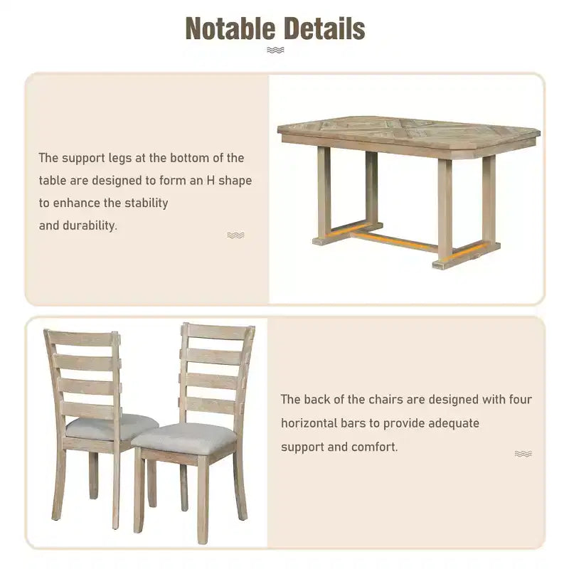 Dining Table Set for 6 with Wood Grain Pattern Tabletop, Kitchen Table Set with Chairs & Bench