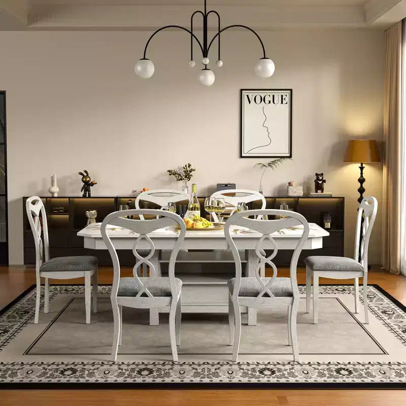 VECELO 5/7 Piece Extendable Dining Table Set, Rubber Wood Table with 4/6 Armless Upholstered Dining Chairs for Kitchen, Gray