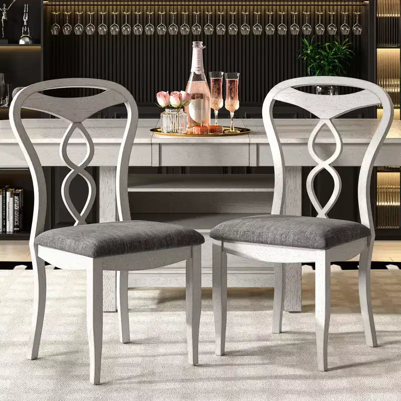 VECELO 5/7 Piece Extendable Dining Table Set, Rubber Wood Table with 4/6 Armless Upholstered Dining Chairs for Kitchen, Gray