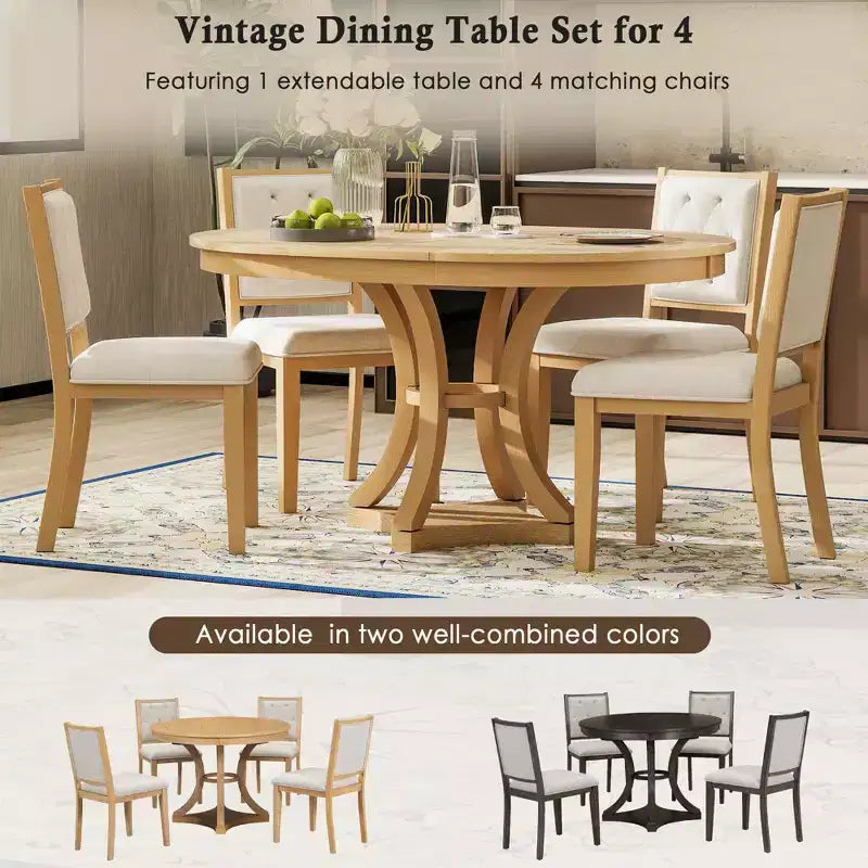 GDFStudio Jane 5 Piece Dining Set with Round Table and Armless Chairs