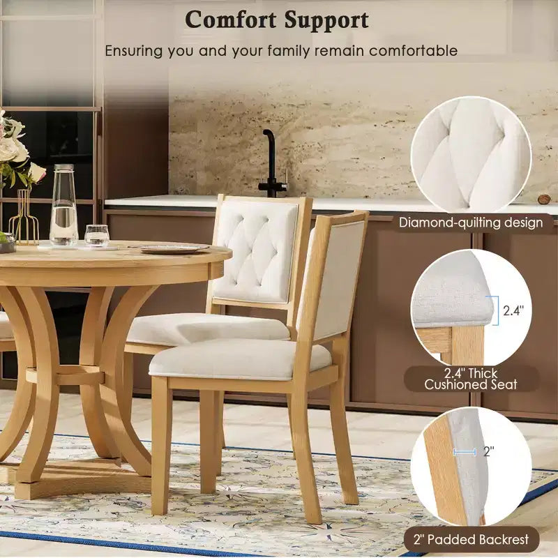 GDFStudio Jane 5 Piece Dining Set with Round Table and Armless Chairs
